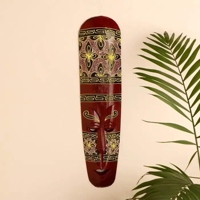 Маска настенная дерево "Абориген коричневый с желтым узором" 3х12х50 см