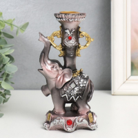 Сувенир полистоун подсвечник "Слон на пьедестале в попоне с цветами" 15,5х8х7,5 см