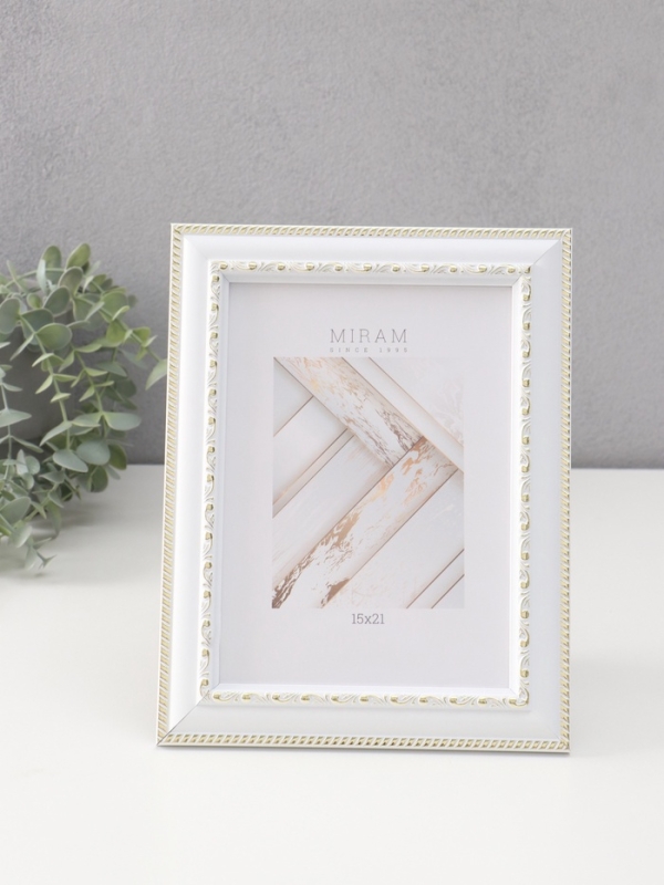 Фоторамка пластик "МИРАМ" 15х21 см, белый с золотом