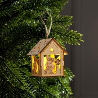 Ёлочная игрушка &laquo;Домик с Дедом Морозом и ёлкой&raquo;, от батареек, свечение тёплое белое