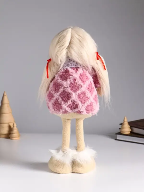 Кукла интерьерная "Малышка с хвостиками в розовом платье с сердцем" 14х8,5х32 см