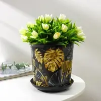 Горшок для цветов с поддоном Доляна &laquo;Голди.Тропики&raquo;, 1,6 л, d=14 см, h=15,5 см, пластиковый, цвет чёрный