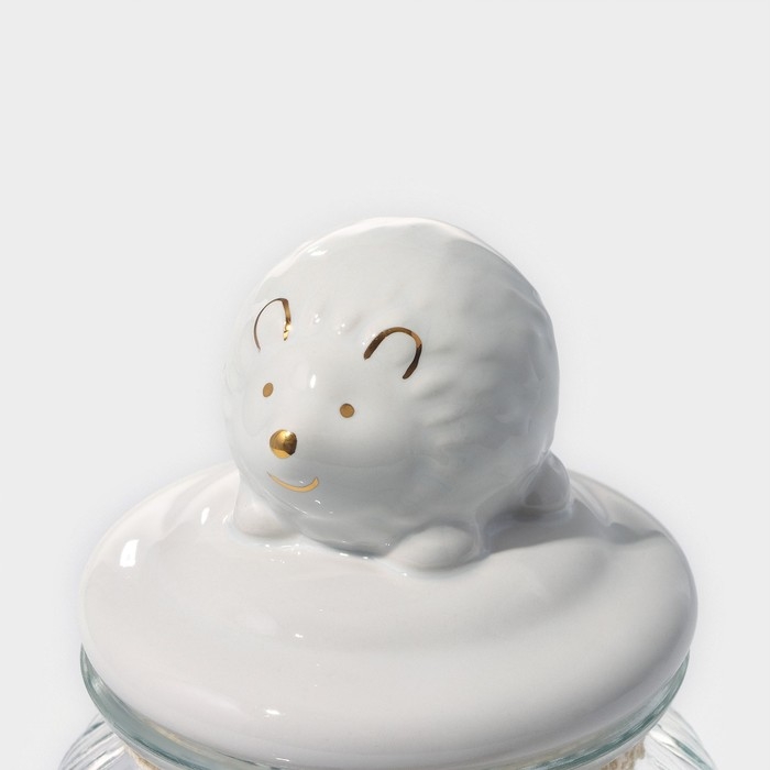 Банка стеклянная для хранения сыпучих продуктов Доляна &laquo;Ёжик в золотом&raquo;, 600 мл, с керамической крышкой