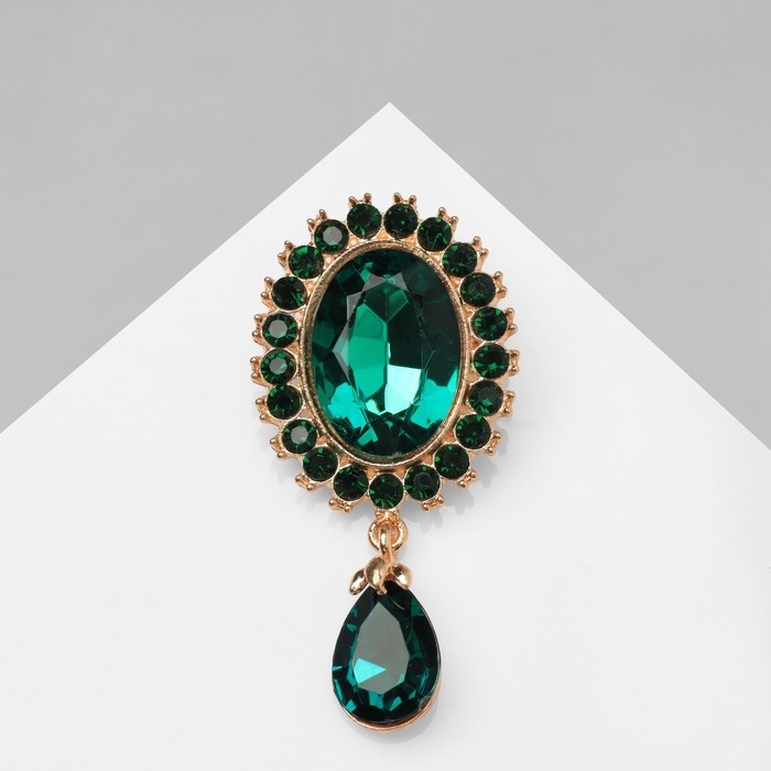 Брошь &laquo;Овал&raquo; с каплей, цвет зелёный в золоте