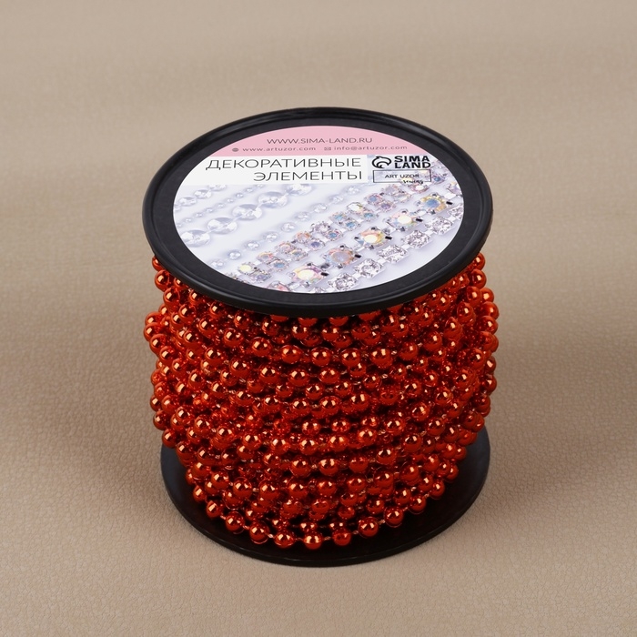 Бусы на нитях, круглые, 4 мм, 9 &plusmn; 1 м, цвет красный