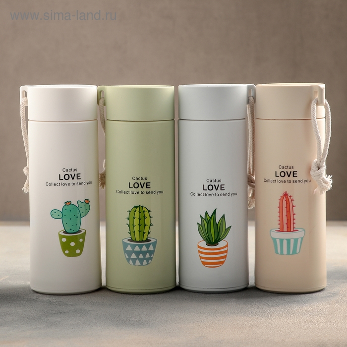 Бутылка для воды стеклянная &laquo;Кактус&raquo;, 420 мл, h=19,5 см, цвет и рисунок МИКС