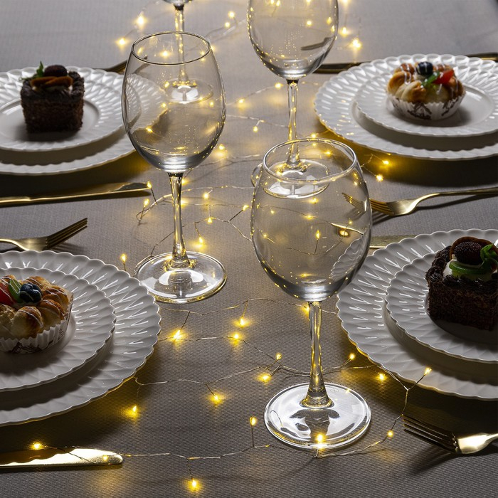 Гирлянда &laquo;Мишура&raquo; 5 м роса, IP20, серебристая нить, 100 LED, свечение тёплое белое, USB