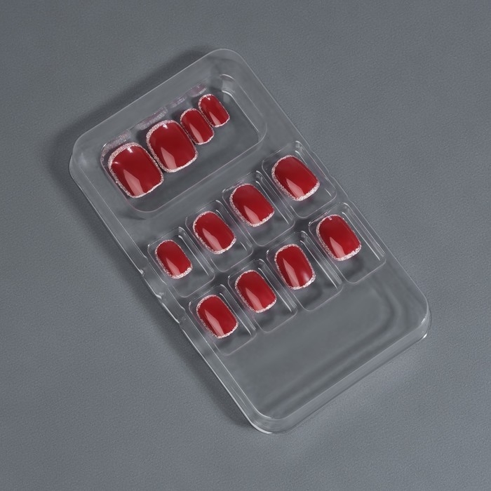 Накладные ногти &laquo;Wine&raquo;, 12 шт, с клеевыми пластинами, форма мягкий квадрат, цвет бордовый/серебристый