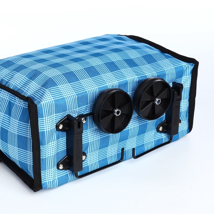 Сумка хозяйственная складная на липучке, 2 колеса, цвет голубой