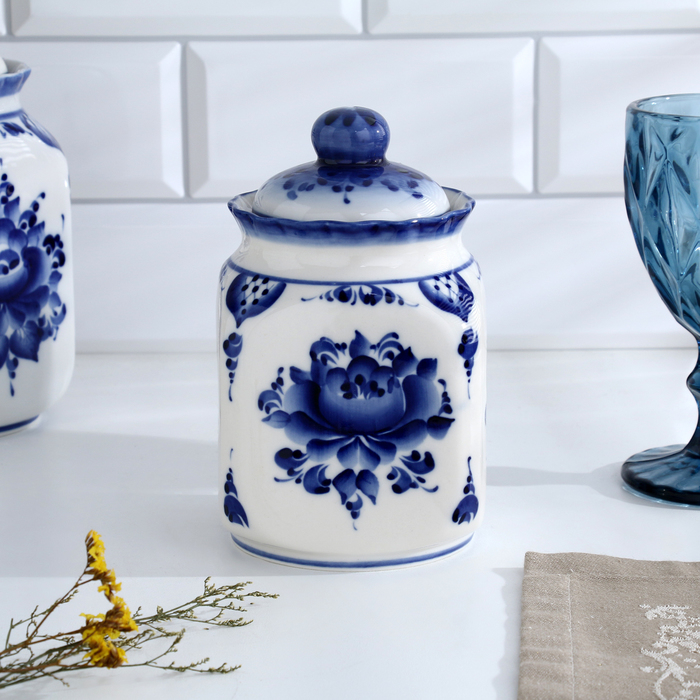 Банка для сып.продуктов "КАСКАД", 16,5см, V-0,95л, авт.Шибаев С.,гжель