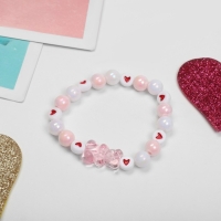 Браслет детский &laquo;Выбражулька&raquo; мишка в сердечках, цвет бело-розовый