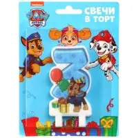 Свеча в торт цифра 3 "С Днем рождения", Щенячий патруль, 8,5&times;5 см