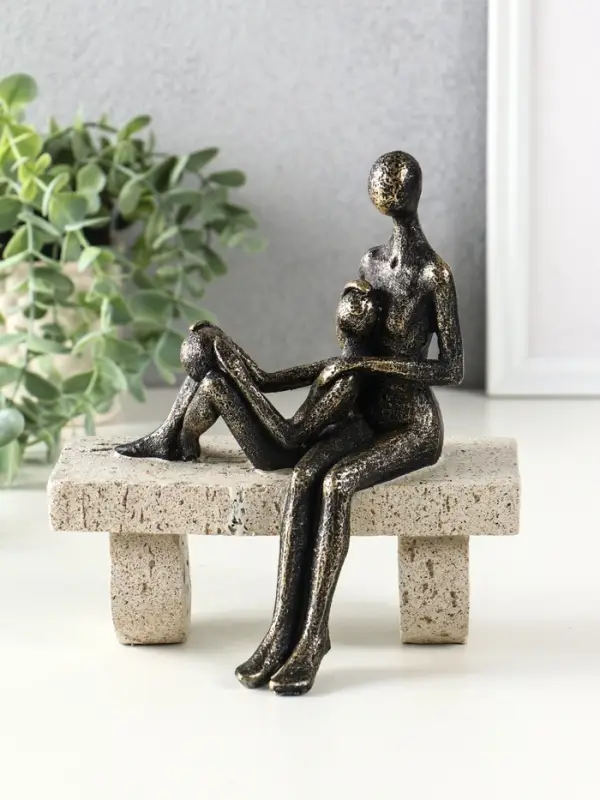 Сувенир полистоун "Абстракция. Мама и ребенок на скамейке" бронза с бежевым 17,5х10,5х19 см   109027