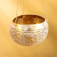 Подсвечник подвесной из кокоса, 12-15 см, золотисто-белый