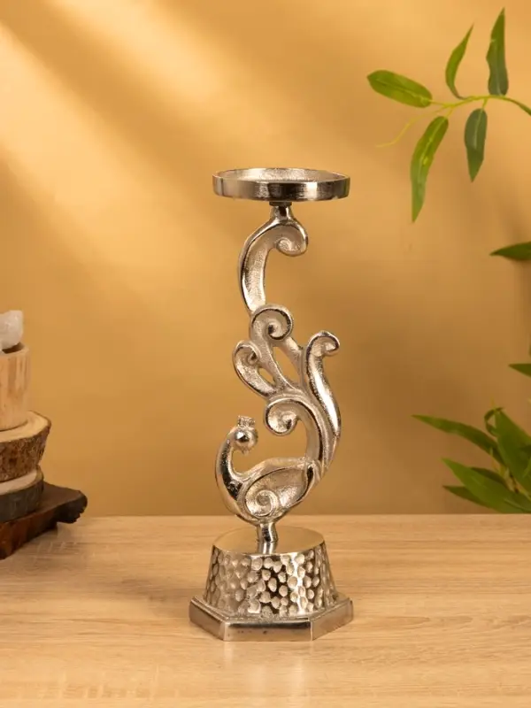 Подсвечник "Жар-птица" 11х11х30 см, алюминий, цв. серебро
