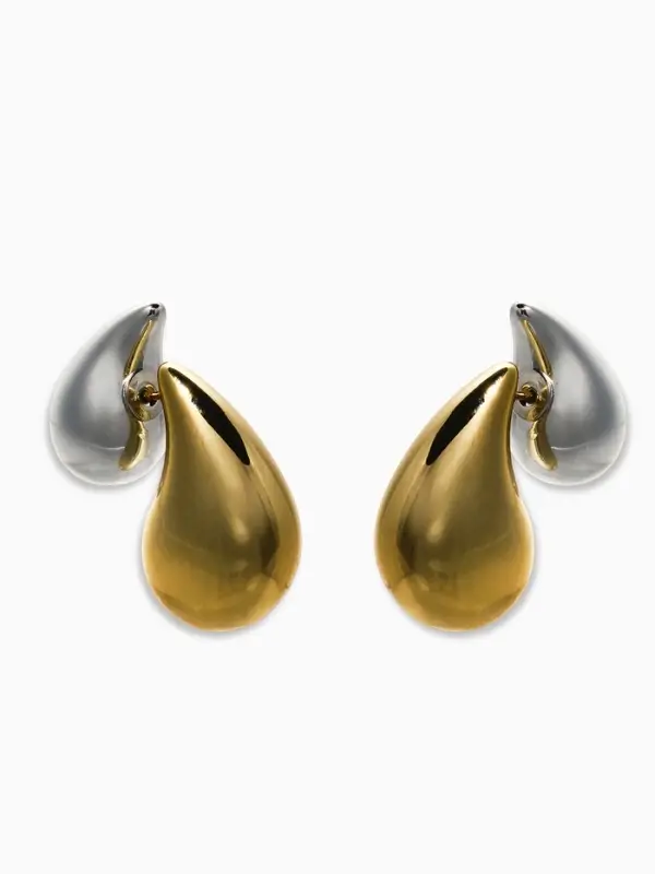 Серьги "Капли Бо" двойные, цвет серебристо-золотой