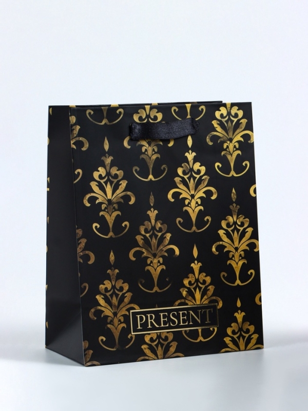Пакет подарочный вертикальный &laquo;Черное золото&raquo;, MS 18 х 23 х10 см