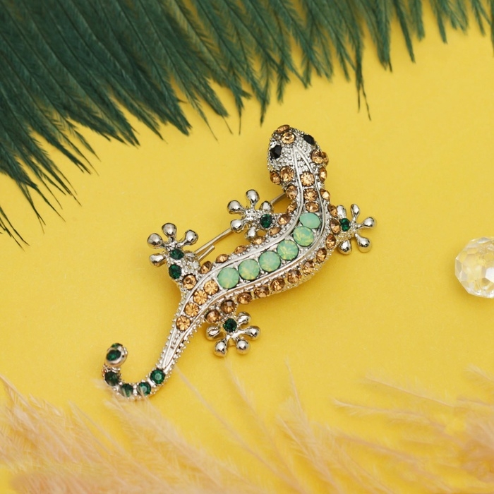 Брошь &laquo;Ящерица - хамелеон&raquo;, цветная в серебре