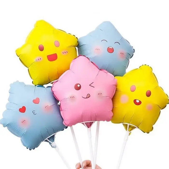 Воздушный шар фольгированный 10" &laquo;Звезда смайл&raquo;, для палочки, МИКС