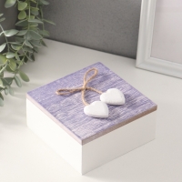 Шкатулка для украшений &laquo;Сердечки белые на сиреневом квадрате&raquo;, дерево, 12&times;12&times;5.3 см
