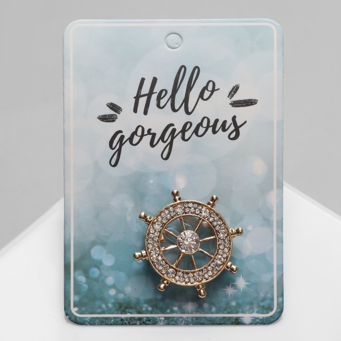 Брошь &laquo;Штурвал&raquo;, цвет белый в золоте