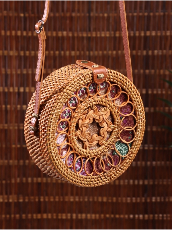 Сумка плетеная ротанг "Мандала" красный, 20х6х70 см