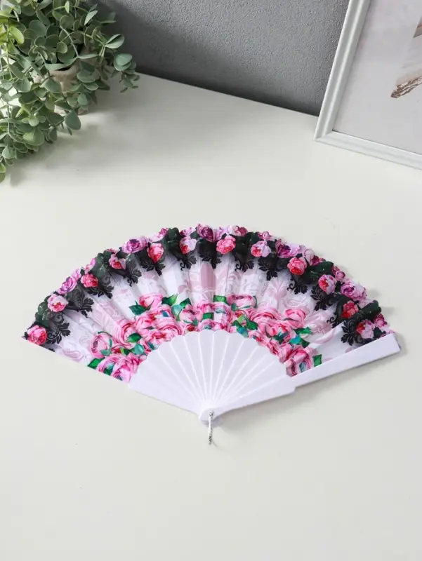 Веер пластик, текстиль "Цветочный" МИКС широкие лопасти 23 см