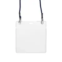 Бейдж горизонтальный, внешний размер 112&times;109 мм, внутренний размер 102&times;90 мм, на синем шнурке 40 см