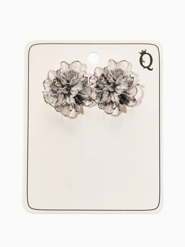 Серьги "Цветок ажурный воздушный", цвет прозрачный серый с блестками