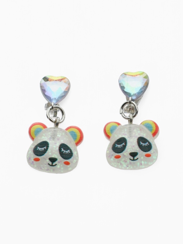 Серьги-клипсы детские "Выбражулька" панда с сердцем кристалл, цветные