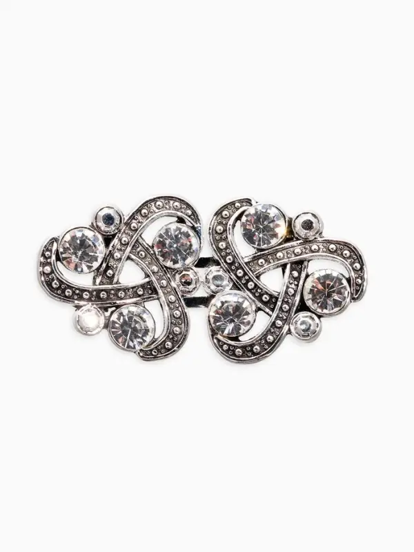 Зажим для кардигана "Ажур", узел, цвет белый в чернёном серебре