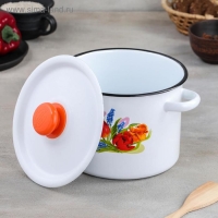 Кастрюля эмалированная цилиндрическая &laquo;Тюльпан Май&raquo;, 3,5 л, цвет белый