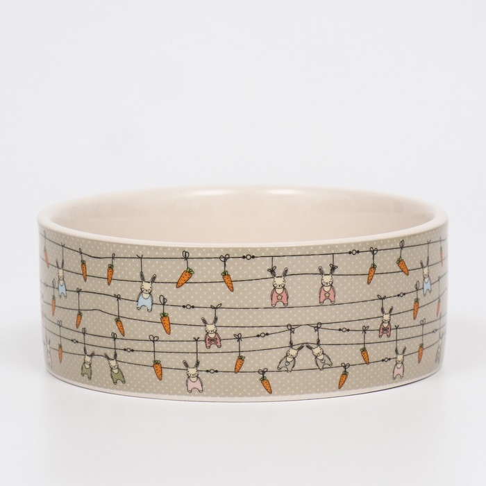 Миска керамическая "Кроличьи игрушки" 300мл, 11,5 х 5 см, бело-серая