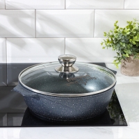 Жаровня Мечта &laquo;Гранит&raquo;, 3 л, d=26 см, h=8 см, антипригарное покрытие, стеклянная крышка, серая