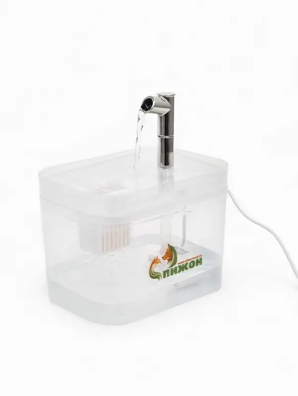 Фонтан для кошек и собак 1,5 л, 16,5 х 13 х 12 см, евророзетка, прозрачный