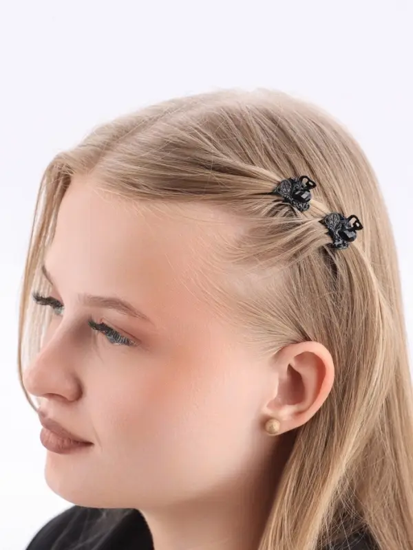 Крабик для волос &laquo;Чёрный ажур&raquo;, цветок, 2.3 см