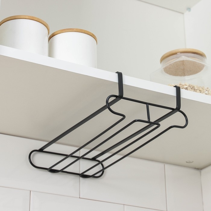 Держатель для бокалов подвесной Доляна, 28&times;16&times;7,5 см, чёрный