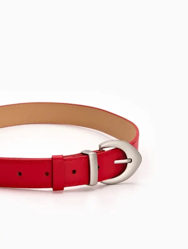 Ремень жен 05-01-02-01, Июнь2506, 3*0,3*110 см, без винта, пряж мат металл, 1 прокол, красн   109031