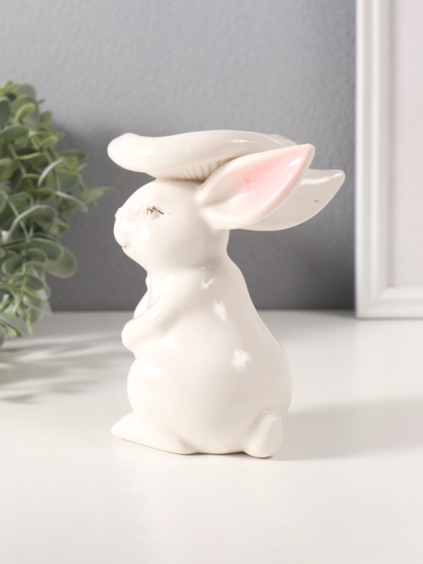 Сувенир керамика "Белый кролик под грибочком" 8х9х13 см