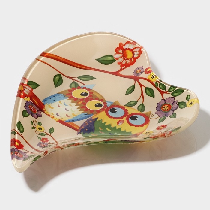 Блюдце стеклянное Доляна &laquo;Совушки&raquo;, 17,8&times;13,7&times;1,7 см