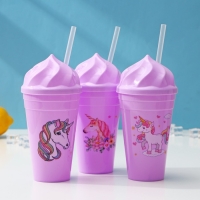 Стакан &laquo;Сказочный единорог&raquo;, 450 мл, с крышкой и трубочкой, рисунок МИКС