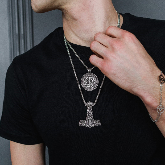 Кулон-амулет &laquo;Молот Тора&raquo; мьёльнир, цвет чернёное серебро, 60 см