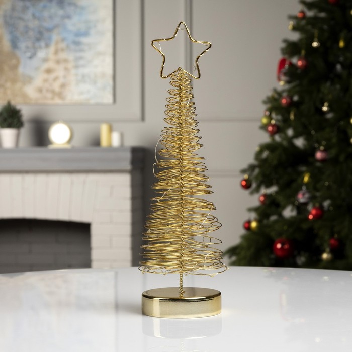 Светодиодная фигура &laquo;Ёлка плетёная&raquo; 10 &times; 38 &times; 10 см, металл, батарейки АААх3 (не в комплекте), свечение тёплое белое