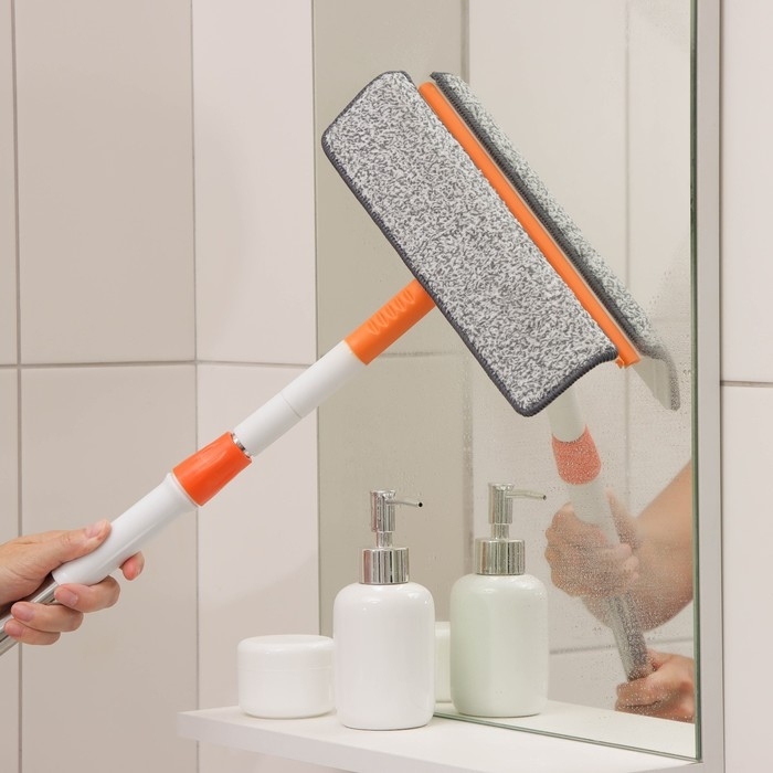 Окномойка с насадкой из микрофибры Raccoon, фиксатор, стальная телескопическая ручка, 28&times;7&times;85(120) см, цвет белый, оранжевый