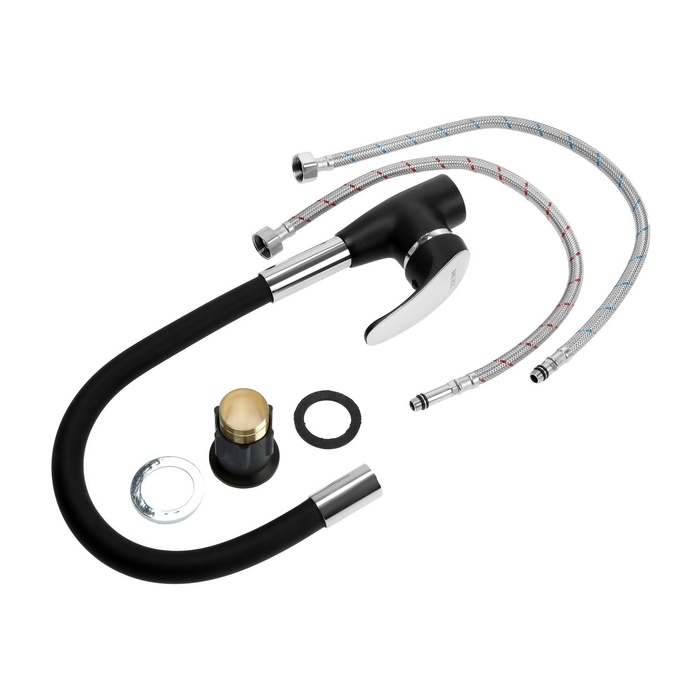 Смеситель для кухни ZEIN Z6972, силиконовый излив, картридж 40 мм, латунь, черный/хром