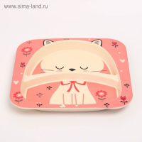 Набор детской бамбуковой посуды &laquo;Кошечка&raquo;, тарелка, миска, стакан, приборы, 5 предметов