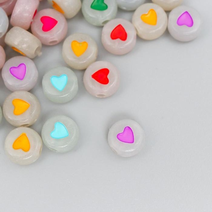Набор бусин для творчества акрил фосфорные "Сердечки" набор 20 гр 0,4х0,7х0,7 см