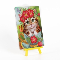 Алмазная мозаика с частичным заполнением на подставке &laquo;Котик&raquo;, 13 х 19 см, картон