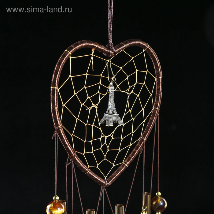 Музыка ветра металл "Сердце с Эйфелевой башней" 4 трубки 5 колокольчиков d=17 см длина 65см