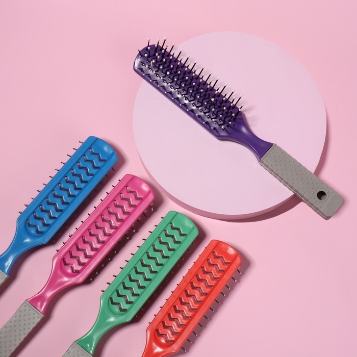 Расчёска массажная, вентилируемая, 3 &times; 21 см, фасовка 12 шт, цвет МИКС